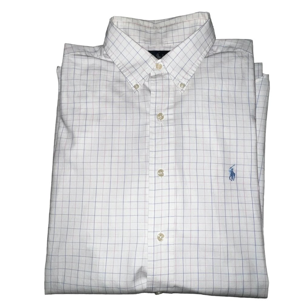 Ralph Lauren Yarmouth 100% Cotton White Pink Blue Windowpane Shirt 16 or… - Picture 7 of 8